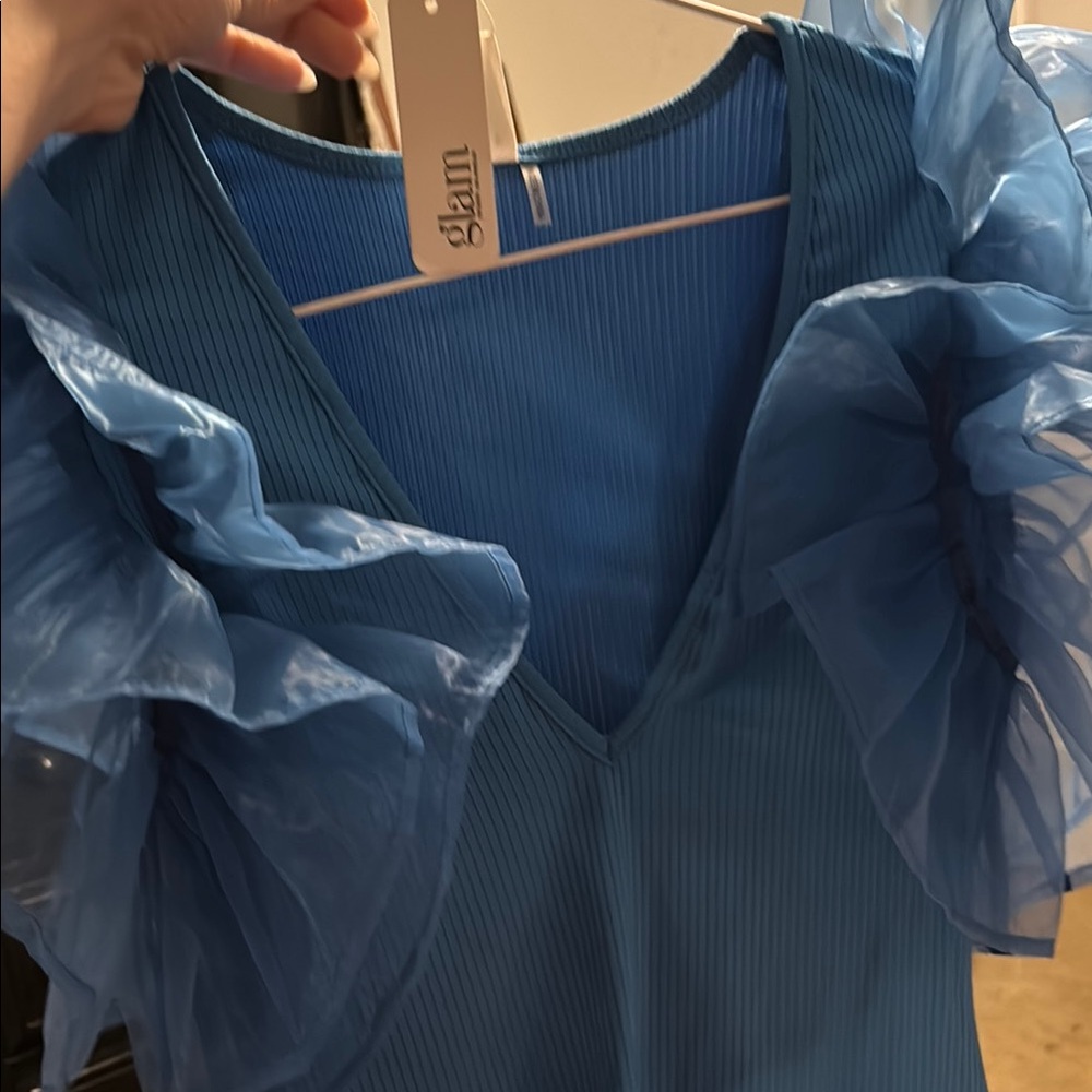 Blue Ruffled Sleeve Top - Picture 2 of 4